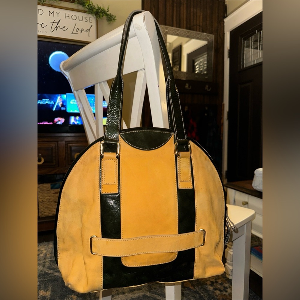 4 Leaf Clover Genuine Leather Mustard yellow green satchel xl